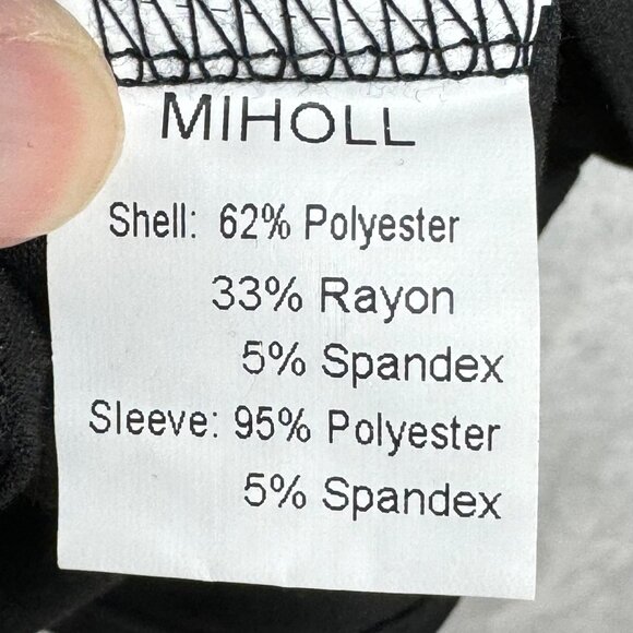 Miholl Women's Black V-Neck Top With Sheer Striped Sleeves - Size Large - Picture 5 of 5